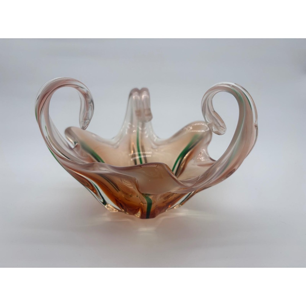 Vintage Murano Art Glass Amber Centerpiece Bowl Jordan Imports Label Italy V8 - Picture 2 of 10